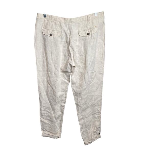 MNG Women's Ivory Linen Pants Size 14 Tapered Career Coastal Old Money Natural - Picture 2 of 14